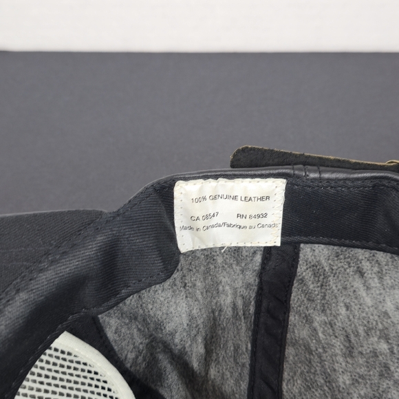 Vintage Polaris Genuine Leather Hat Cap Black Embroidered Hook Loop Buckle - Picture 6 of 7